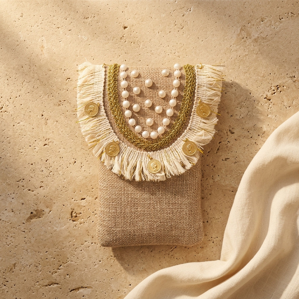 Boho Linen Phone Bag + 1  FREE 1-meter gold metal strap