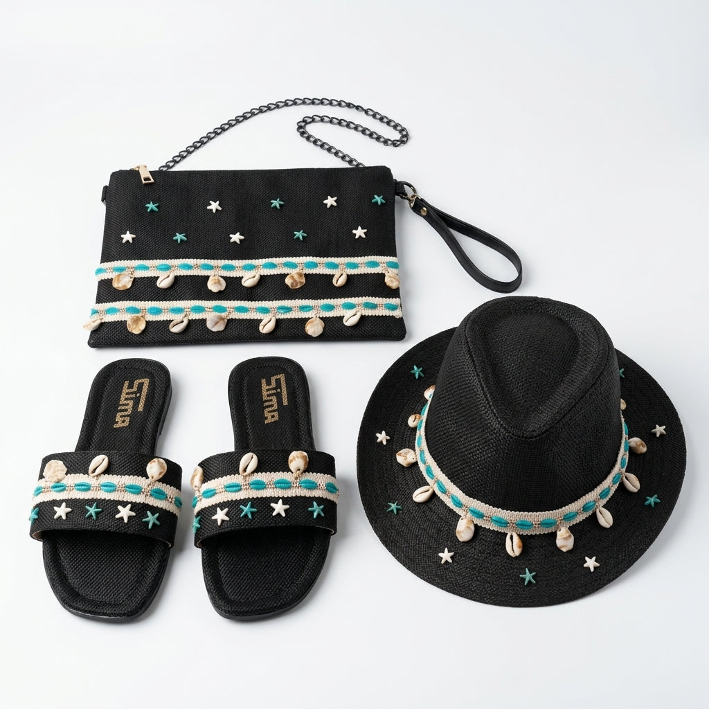 Sun Hat + Clutch Bag + Slippers + 1 FREE metal strap (COMBO)