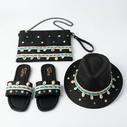 Sun Hat + Clutch Bag + Slippers + 1 FREE metal strap (COMBO)
