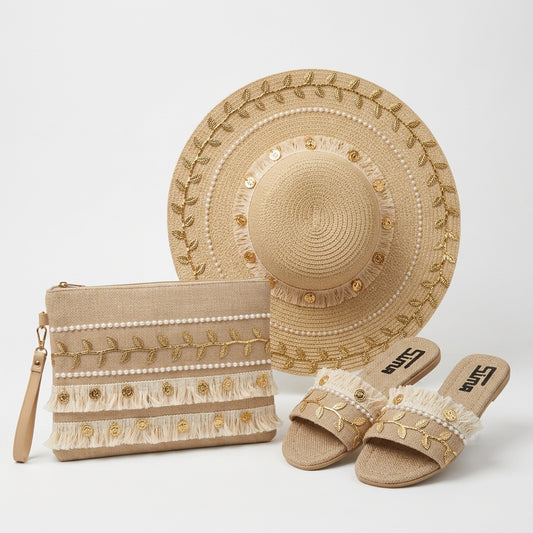 Sun Hat + Clutch Bag + Slippers + 1 FREE metal strap (COMBO 3)