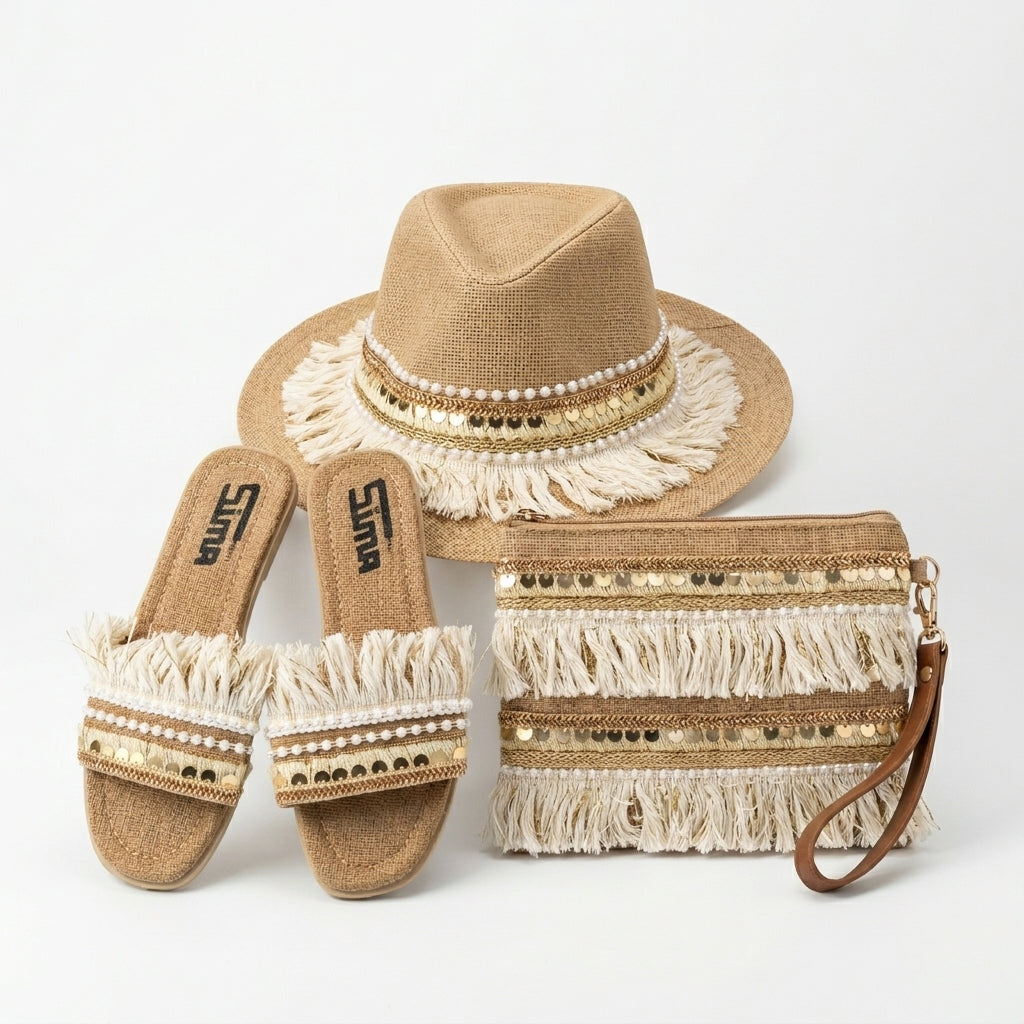 Sun Hat + Clutch Bag + Slippers + 1 FREE metal strap (COMBO 2)
