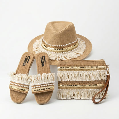 Sun Hat + Clutch Bag + Slippers + 1 FREE metal strap (COMBO 2)