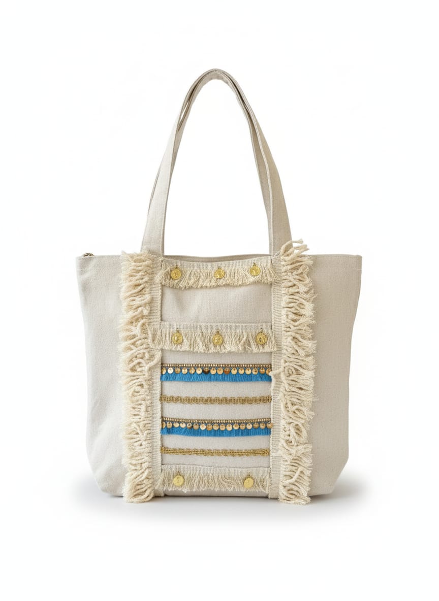 6 Pockets Multi-purpose Tote Bag (Ocean Mirage) + 1 FREE Small Clutch (same color)