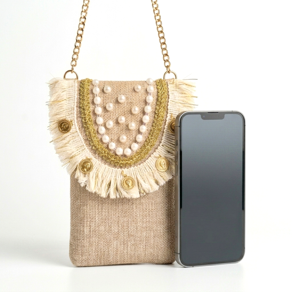 Boho Linen Phone Bag + 1  FREE 1-meter gold metal strap