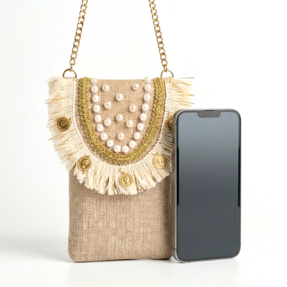 Boho Linen Phone Bag + 1  FREE 1-meter gold metal strap