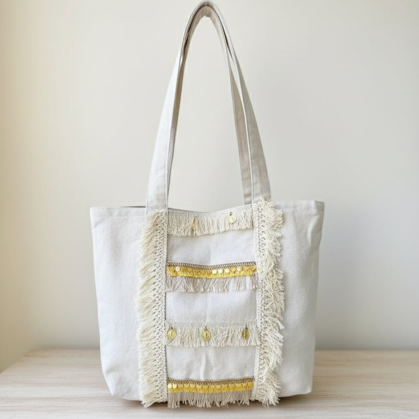 6 Pockets Multi-purpose Tote Bag (Sahara Glow) + 1 FREE Small Clutch (same color)