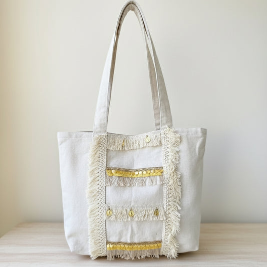 6 Pockets Multi-purpose Tote Bag (Sahara Glow) + 1 FREE Small Clutch (same color)