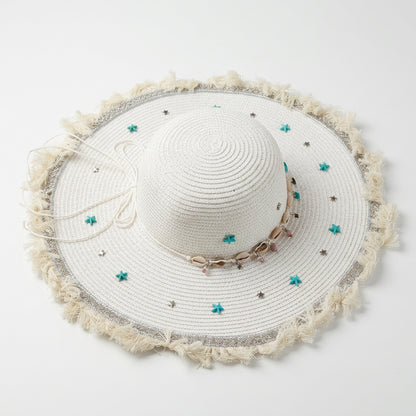 Women's Large Sun Hat (Sky Blue Stars)