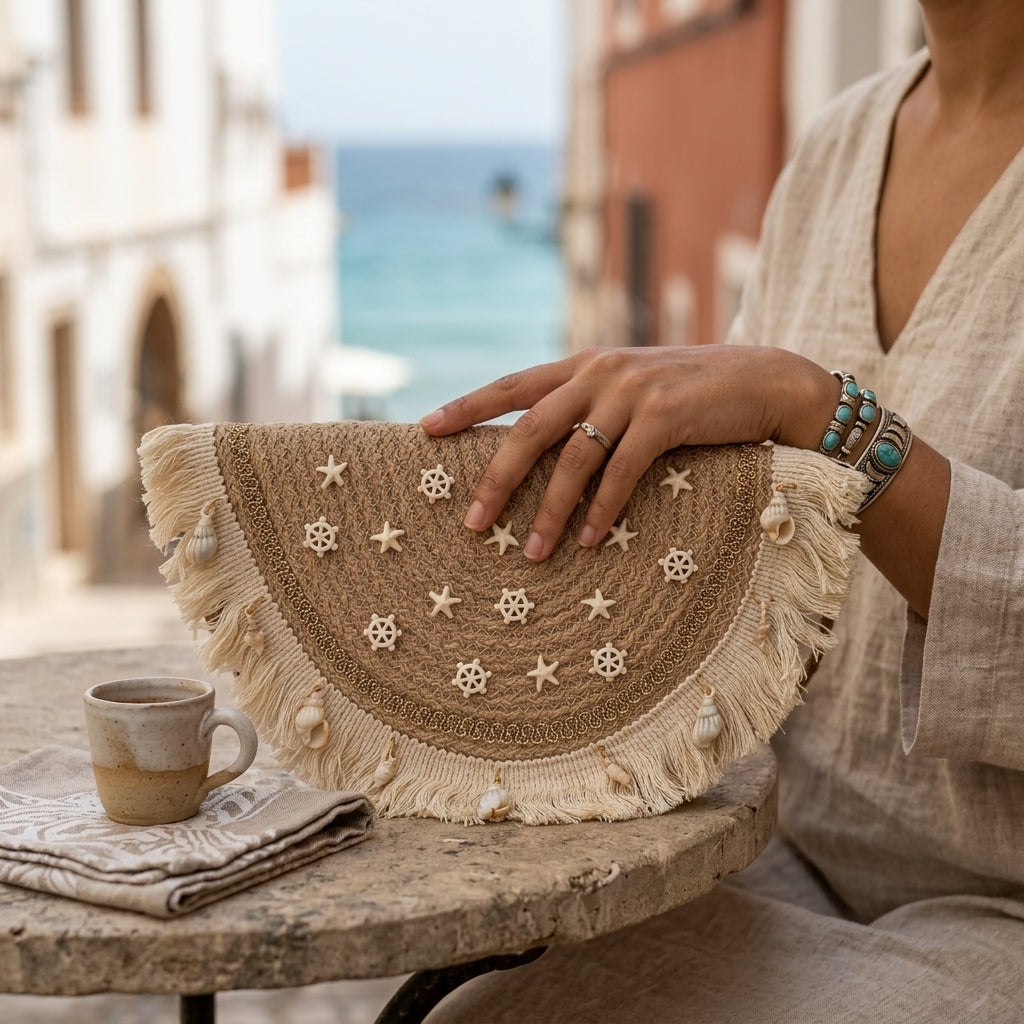 Cordon Half-Circle Clutch Bag (Seashell)