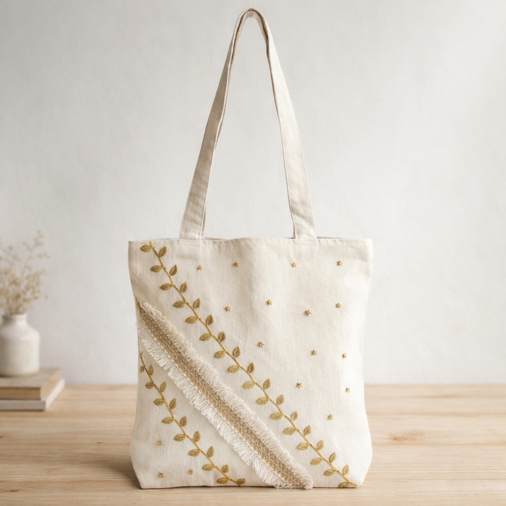 Large Tote Bag with Zipper (Golden Stars)