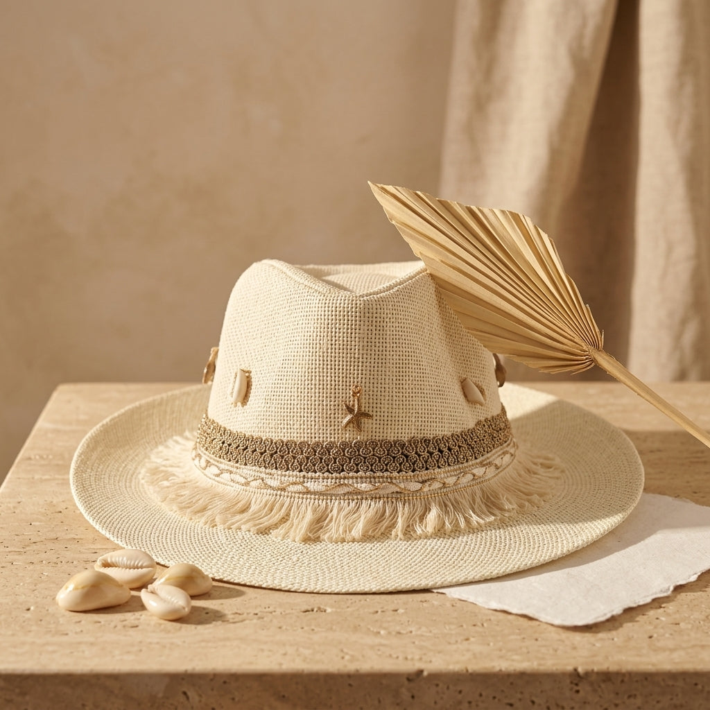 Women's Cowboy Sun Hat (Light Beige Shells)