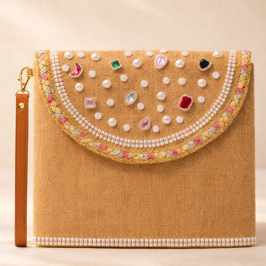 Boho Linen Clutch Bag (Color Pearls)