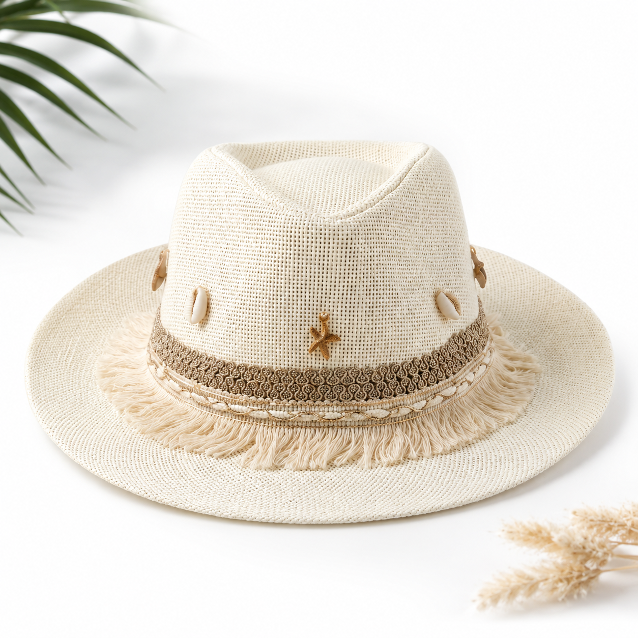 Women's Cowboy Sun Hat (Light Beige Shells)