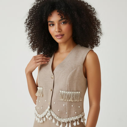 Chic Linen Vest (Pearls)