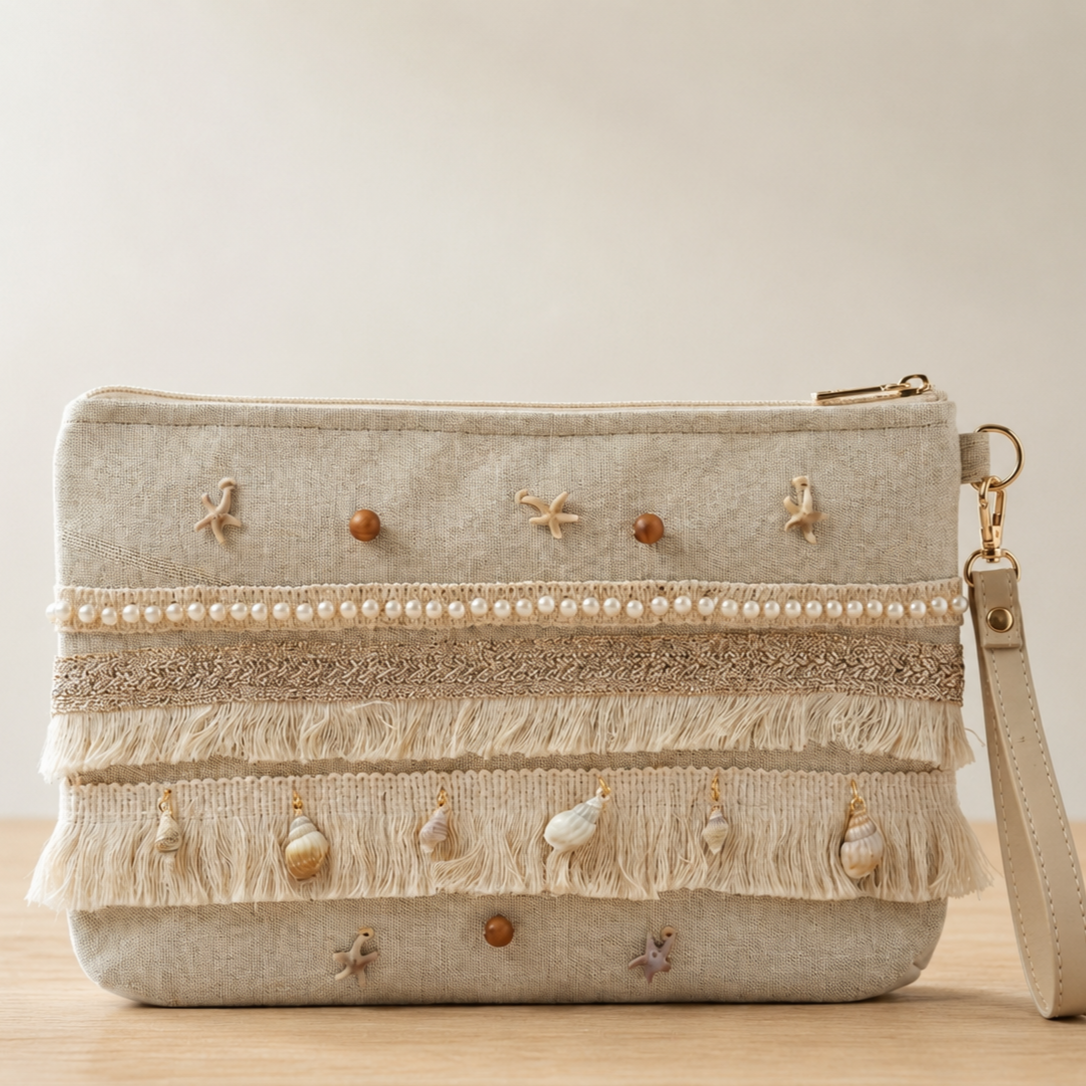 Boho Linen Clutch Bag (Sea Breeze)