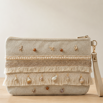 Boho Linen Clutch Bag (Sea Breeze)