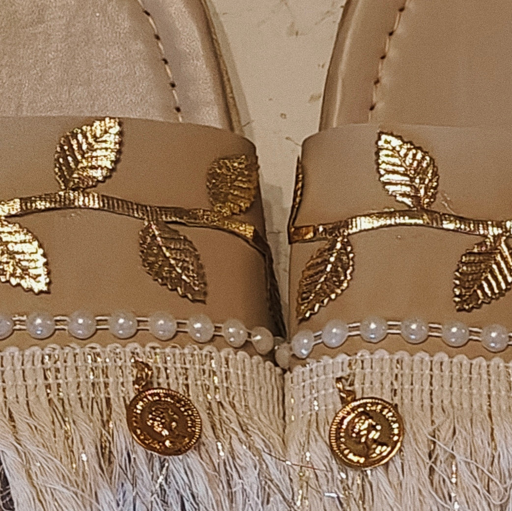 Boho Faux Leather Slippers/Sandals (Pearl Fringe)