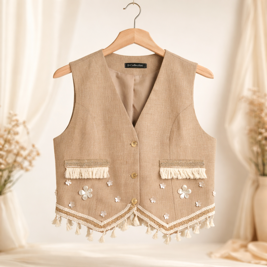 Chic Linen Vest (Flowers)