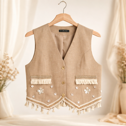Chic Linen Vest (Flowers)