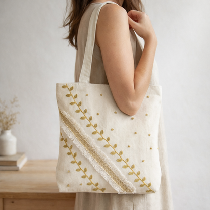 Large Tote Bag with Zipper (Golden Stars)
