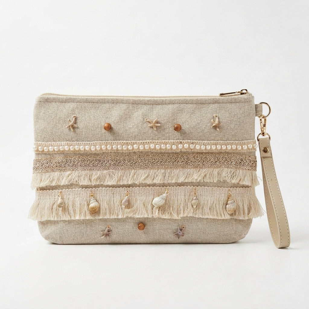 Boho Linen Clutch Bag (Sea Breeze)