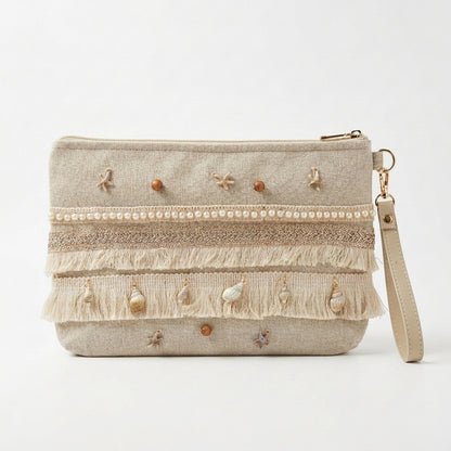 Boho Linen Clutch Bag (Sea Breeze)