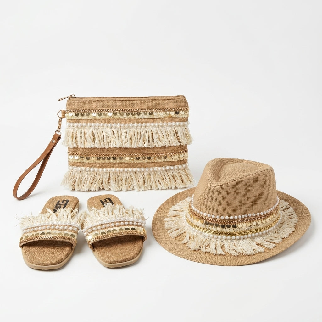Sun Hat + Clutch Bag + Slippers + 1 FREE metal strap (COMBO 2)