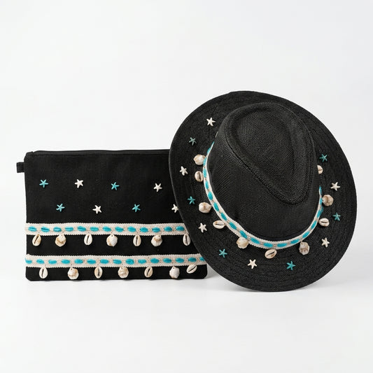 Cowboy Sun Hat + Boho Linen Clutch Bag + 1 FREE metal strap (COMBO)