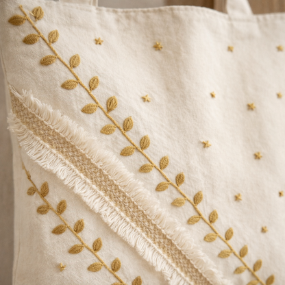 Large Tote Bag with Zipper (Golden Stars)