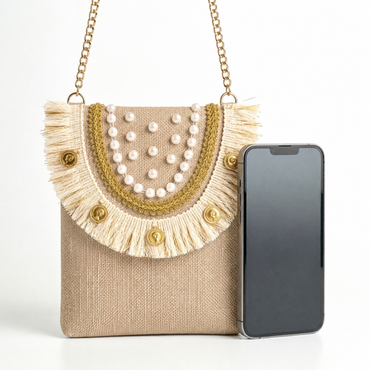 Boho Linen Phone Bag + 1  FREE 1-meter gold metal strap