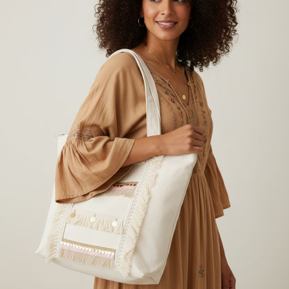 6 Pockets Multi-purpose Tote Bag (Rose Gold) + 1 FREE Small Clutch (same color)