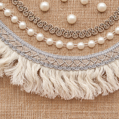 Boho Linen Clutch Bag (Pearly Fringe) + 1 FREE gold metal strap (1 meter)