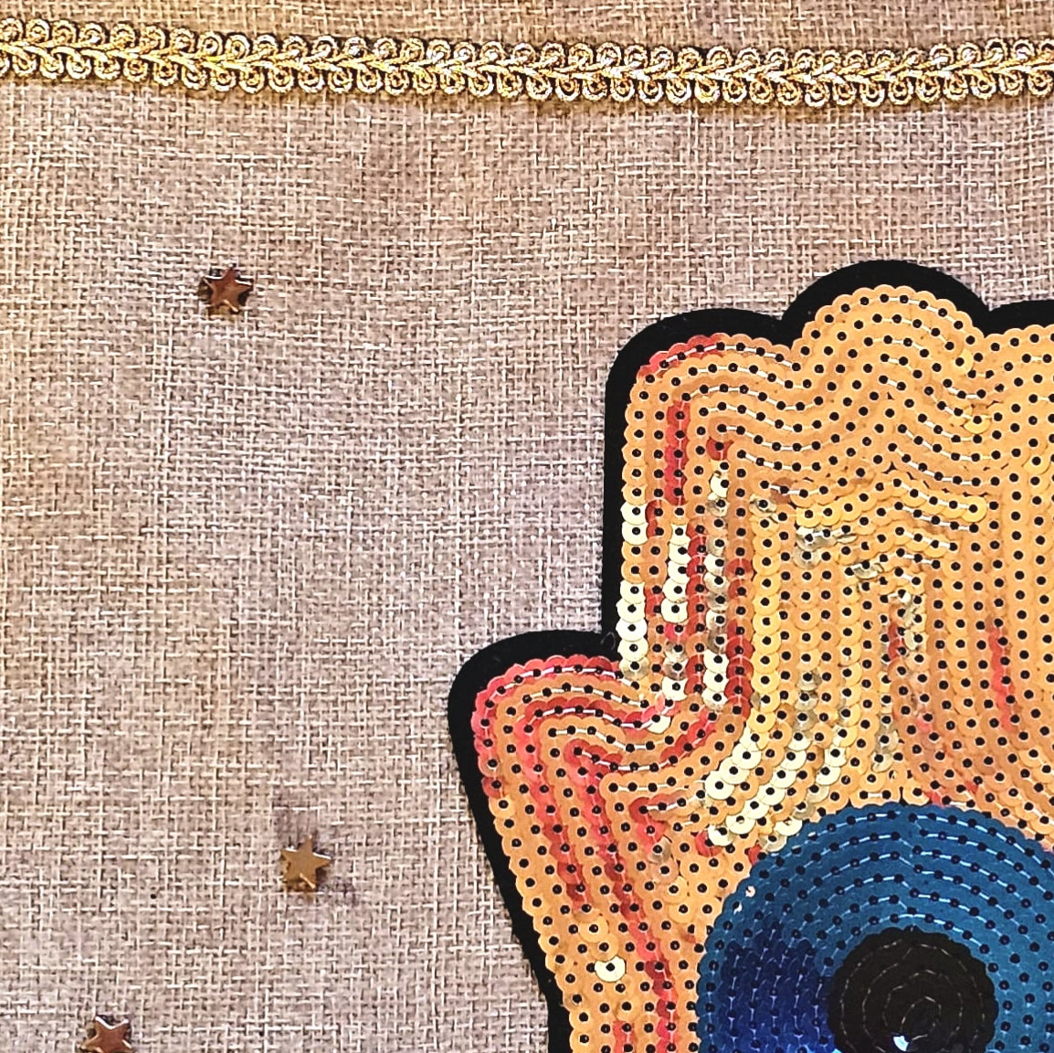 Large Jute Tote Bag (Hamsa Glow)
