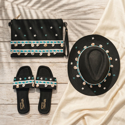 Sun Hat + Clutch Bag + Slippers + 1 FREE metal strap (COMBO)
