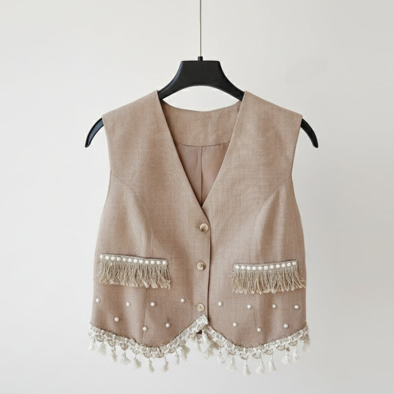 Chic Linen Vest (Pearls)