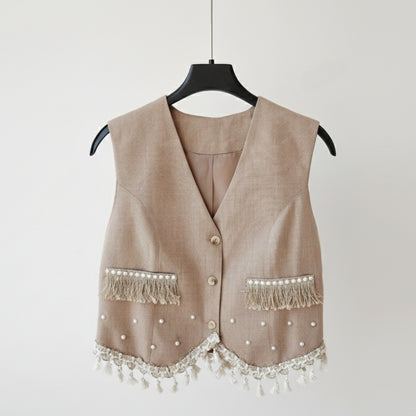 Chic Linen Vest (Pearls)