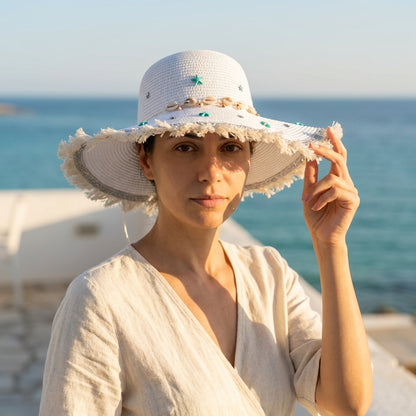 Women's Large Sun Hat (Sky Blue Stars)