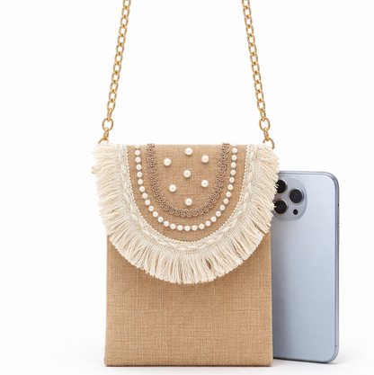 Boho Linen Phone Bag + 1 FREE gold metal strap (1 meter)