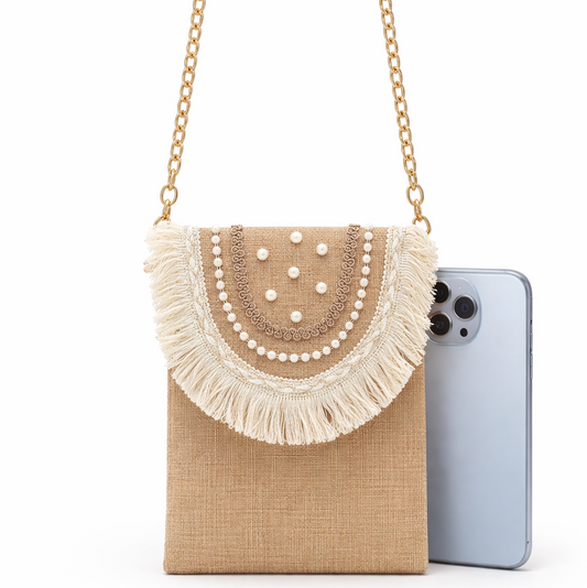 Boho Linen Phone Bag + 1 FREE gold metal strap (1 meter)