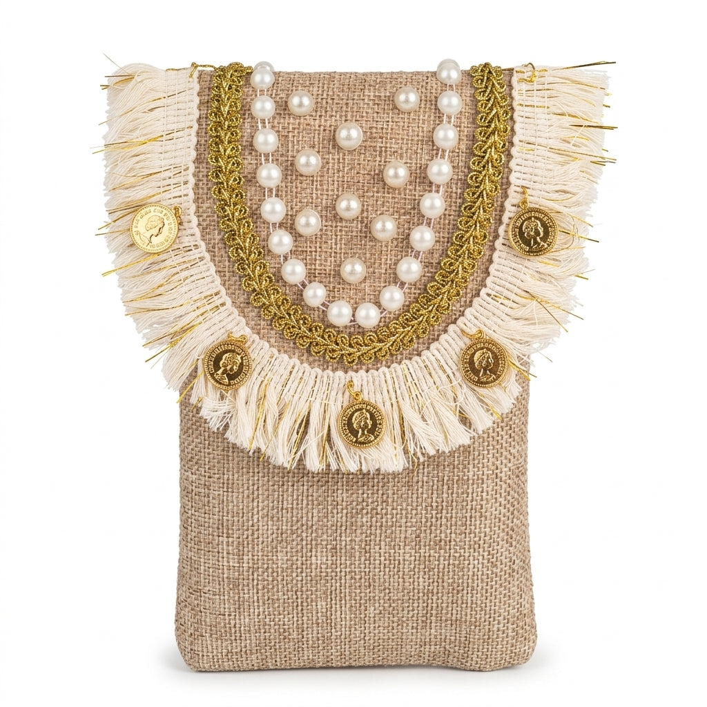 Boho Linen Phone Bag + 1  FREE 1-meter gold metal strap