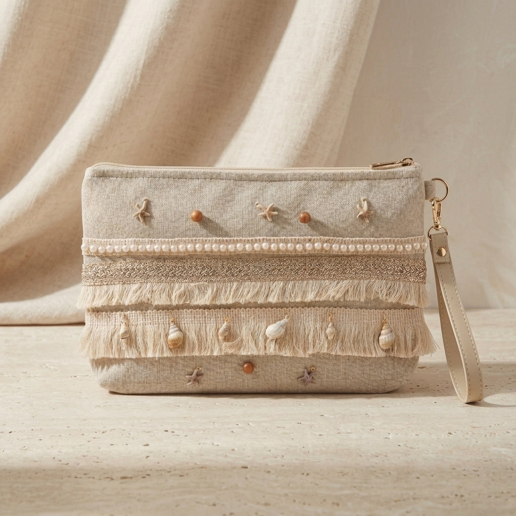 Boho Linen Clutch Bag (Sea Breeze)