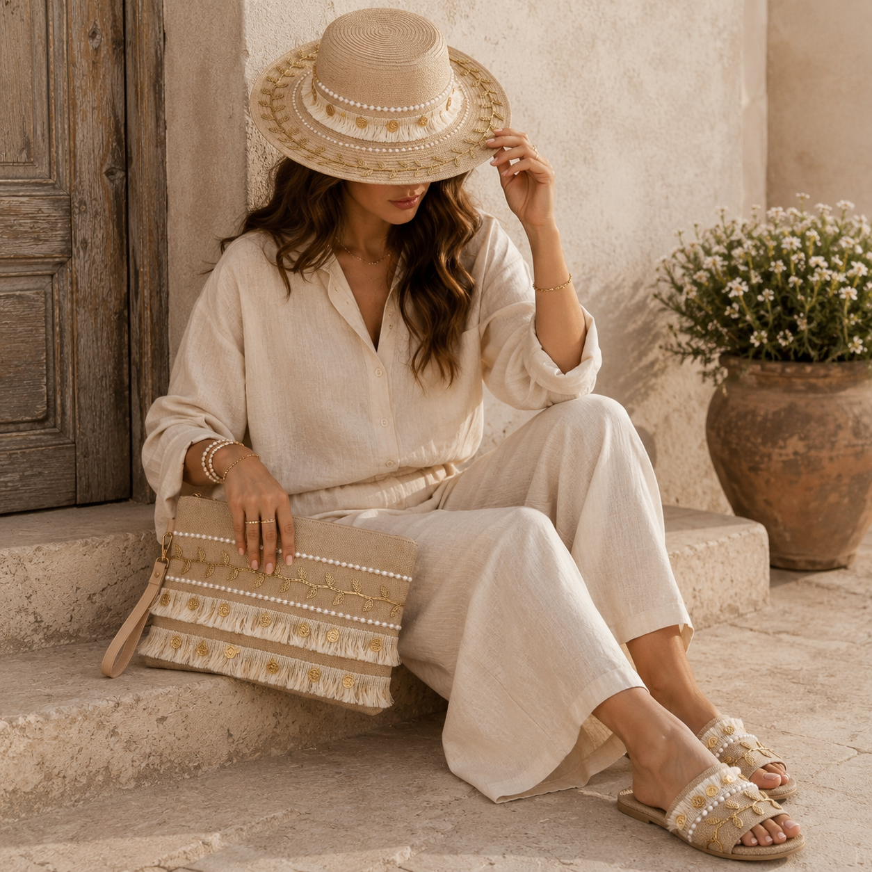 Sun Hat + Clutch Bag + Slippers + 1 FREE metal strap (COMBO 3)