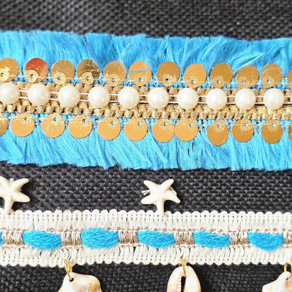 Boho Linen Clutch Bag (Sea Sky) + 1 FREE metal strap (1 meter)
