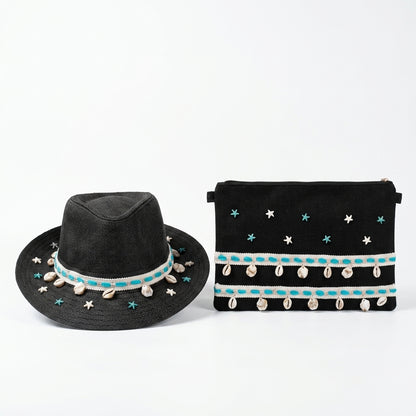 Cowboy Sun Hat + Boho Linen Clutch Bag + 1 FREE metal strap (COMBO)