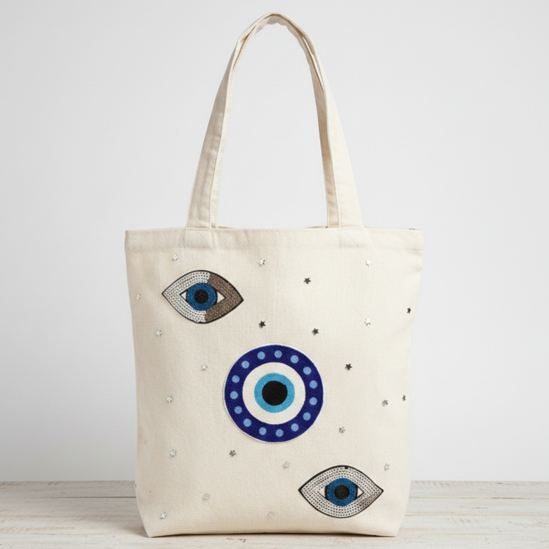 Large Tote Bag with Zipper (White Eye)