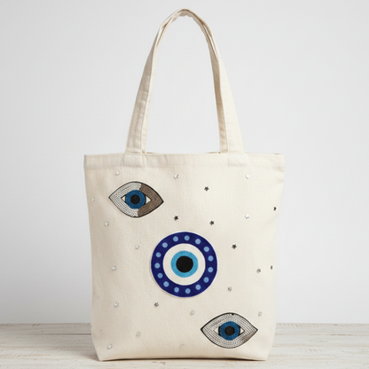 Large Tote Bag with Zipper (White Eye)