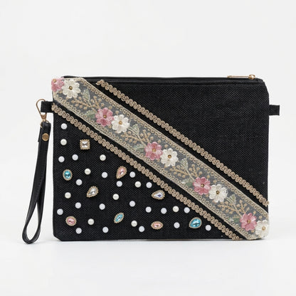 Boho Linen Clutch Bag (Chic Garden) + 1 FREE metal strap (1 meter)
