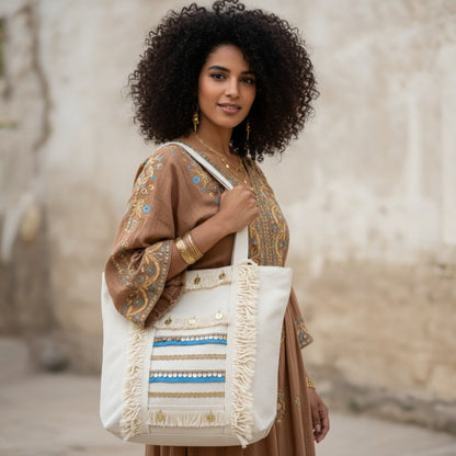 6 Pockets Multi-purpose Tote Bag (Ocean Mirage) + 1 FREE Small Clutch (same color)