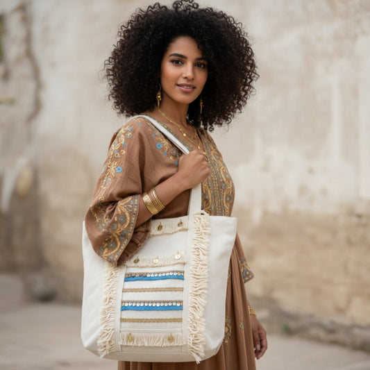 6 Pockets Multi-purpose Tote Bag (Ocean Mirage) + 1 FREE Small Clutch (same color)